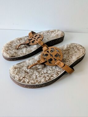 Tory Burch Miller Cloud Shearling Sandals Caramel Corn/ Buttermilk (10)